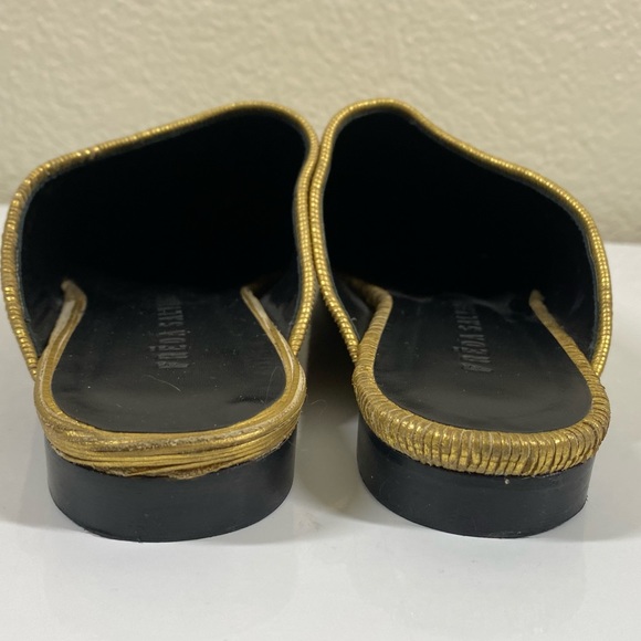 Freda Salvador Pleated Metallic Gold Mules Slip Ons - Picture 4 of 7